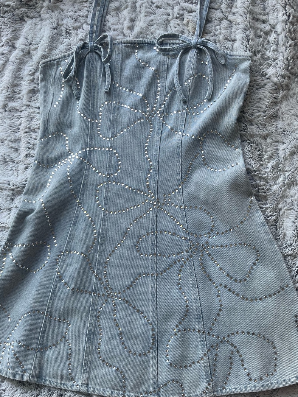 Peach Love California Light Blue Studded Denim Mini Dress